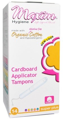 Maxim Hygiene Products, Organic Cotton Cardboard Applicator Tampons, Super Plus, 14 Tampons ,حمام، الجمال، المرأة