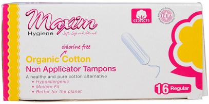 Maxim Hygiene Products, Organic Cotton, Non Applicator Tampons, Regular, 16 Tampons ,الصحة، نساء، المرأة