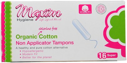 Maxim Hygiene Products, Organic Cotton, Non Applicator Tampons, Super, 16 Tampons ,الصحة، نساء، المرأة