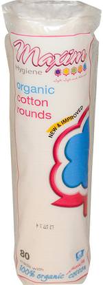 Maxim Hygiene Products, Organic Cotton Rounds, 80 Count ,حمام، جمال، قطن كرات مسحات وجولات