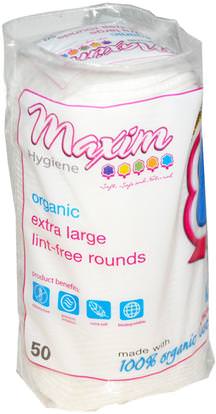 Maxim Hygiene Products, Organic Extra Large Lint-Free Rounds, 50 Count ,حمام، جمال، قطن كرات مسحات وجولات