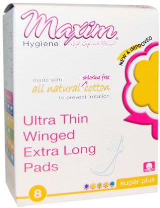 Maxim Hygiene Products, Ultra Thin Winged Extra Long Pads, Super Plus, 8 Pads ,حمام، الجمال، المرأة