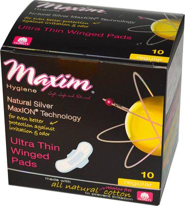 Maxim Hygiene Products, Ultra Thin Winged Pads, Natural Silver MaxION Technology, Regular, 10 Pads ,حمام، الجمال، المرأة