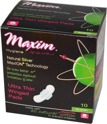 Maxim Hygiene Products, Ultra Thin Winged Pads, Natural Silver MaxION Technology, Super, 10 Pads ,حمام، الجمال، المرأة