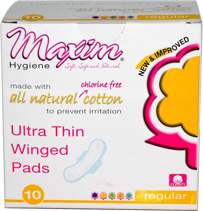Maxim Hygiene Products, Ultra Thin Winged Pads, Regular, 10 Pads ,حمام، الجمال، المرأة