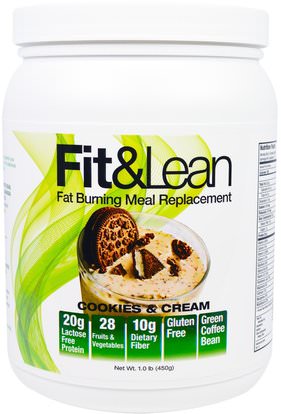 Maximum Human Performance, LLC, Fit & Lean, Fat Burning Meal Replacement, Cookies & Cream, 1.0 lb (450 g) ,والمكملات الغذائية، واستبدال وجبة يهز، وفقدان الوزن، والنظام الغذائي