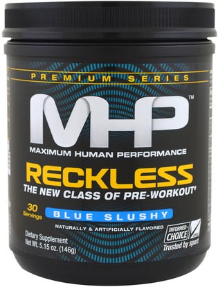 Maximum Human Performance, LLC, Premium Series, Reckless Pre-Workout, Blue Slushy, 5.15 oz (146 g) ,والصحة، والطاقة، والرياضة، تجريب