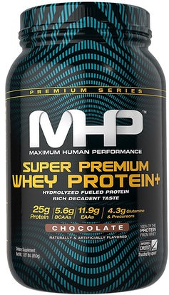 Maximum Human Performance, LLC, Super Premium Whey Protein, Chocolate, 1.87 lbs (850 g) ,المكملات الغذائية، بروتين مصل اللبن، والعضلات