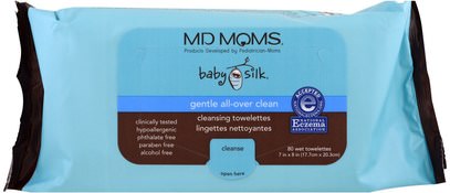 MD Moms, Baby Silk, Cleansing Towelettes, 80 Wet Towelettes, 7 in x 8 in ,صحة الطفل، حفاضات، مناديل الطفل