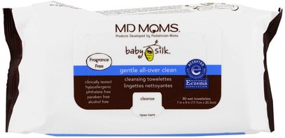 MD Moms, Baby Silk, Cleansing Towelettes, Fragrance Free, 80 Wet Towelettes ,صحة الطفل، حفاضات، مناديل الطفل