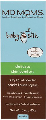 MD Moms, Baby Silk, Delicate Skin Comfort, Silky Liquid Powder, 3 oz (85 g) ,صحة الأطفال، حفاضات، زيوت مسحوق الطفل