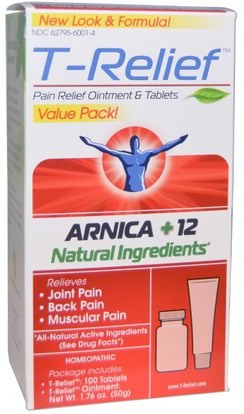 MediNatura, T-Relief, Arnica +12 Natural Ingredients, 1.76 oz (50 g) - 2 Pieces ,والمكملات الغذائية، المثلية، ومكافحة الألم
