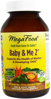 MegaFood, Baby & Me 2, 120 Tablets ,الفيتامينات، النساء الفيتامينات المتعددة، الفيتامينات قبل الولادة