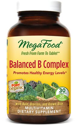 MegaFood, Balanced B Complex, 30 Tablets ,الفيتامينات، فيتامين ب المعقدة