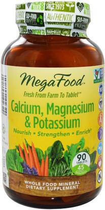 MegaFood, Calcium, Magnesium & Potassium, 90 Tablets ,والمكملات الغذائية، والمعادن، والكالسيوم والمغنيسيوم