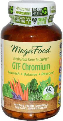 MegaFood, GTF Chromium, 60 Tablets ,والملاحق، والمعادن، والكروم غت (عامل تحمل الجلوكوز)