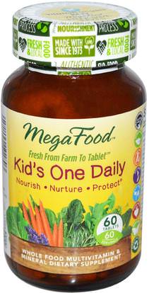 MegaFood, Kids One Daily, 60 Tablets ,الفيتامينات، الفيتامينات المتعددة، الأطفال الفيتامينات