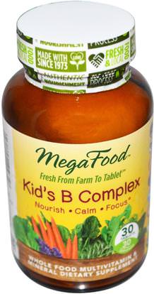 MegaFood, Kids B Complex, 30 Tablets ,الفيتامينات، الفيتامينات المتعددة، الأطفال الفيتامينات