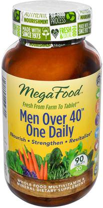 MegaFood, Men Over 40 One Daily, Iron Free, 90 Tablets ,الفيتامينات، الرجال الفيتامينات، الرجال