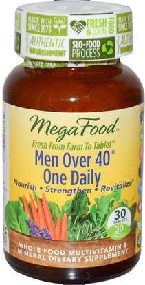 MegaFood, Men Over 40 One Daily, Iron Free Formula, 30 Tablets ,الفيتامينات، الرجال الفيتامينات، الرجال