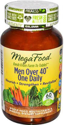 MegaFood, Men Over 40 One Daily, Iron Free Formula, 60 Tablets ,الفيتامينات، الرجال الفيتامينات، الرجال