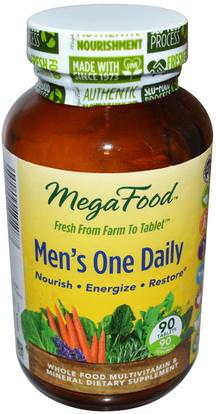 MegaFood, Mens One Daily, Iron Free, 90 Tablets ,الفيتامينات، الرجال الفيتامينات