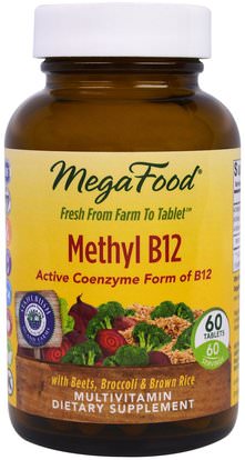 MegaFood, Methyl B12, 60 Tablets ,الفيتامينات، وفيتامين ب، وفيتامين ب 12، وفيتامين ب 12 - ميثيلكوبالامين