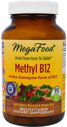 MegaFood, Methyl B12, 90 Tablets ,الفيتامينات، وفيتامين ب، وفيتامين ب 12، وفيتامين ب 12 - ميثيلكوبالامين