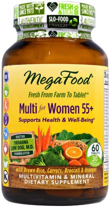 MegaFood, Multi for Women Over 55+, Multivitamin & Mineral, Iron Free, 60 Tablets ,الفيتامينات، النساء الفيتامينات المتعددة، النساء