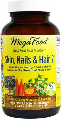 MegaFood, Skin, Nails & Hair 2, 90 Tablets ,الصحة، المرأة، مكملات الشعر، مكملات الأظافر، مكملات الجلد