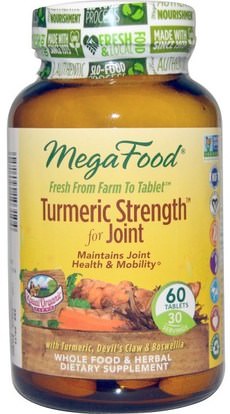 MegaFood, Turmeric Strength for Joints, 60 Tablets ,المكملات الغذائية، مضادات الأكسدة، الكركمين، الكركم