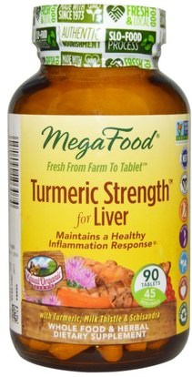 MegaFood, Turmeric Strength, for Liver, 90 Tablets ,المكملات الغذائية، مضادات الأكسدة، الكركمين، الكركم