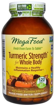 MegaFood, Turmeric Strength for Whole Body, 120 Tablets ,المكملات الغذائية، مضادات الأكسدة، الكركمين، الكركم