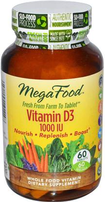 MegaFood, Vitamin D3 1000 IU, 60 Tablets ,الفيتامينات، فيتامين d3