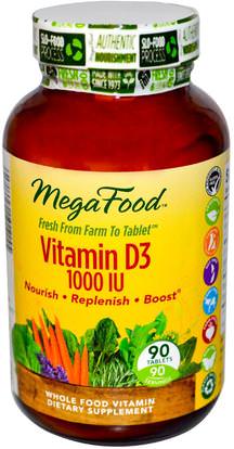 MegaFood, Vitamin D3, 1000 IU, 90 Tablets ,الفيتامينات، فيتامين d3