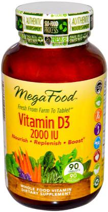 MegaFood, Vitamin D3, 2000 IU, 90 Tablets ,الفيتامينات، فيتامين d3