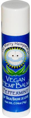 Merry Hempsters, Vegan Hemp Balm, Lip Balm, Peppermint, 0.14 oz (4 g) ,حمام، الجمال، العناية الشفاه، بلسم الشفاه