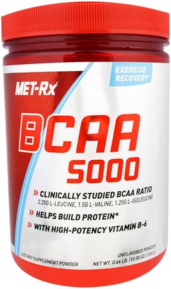 MET-Rx, BCAA 5000 Powder, Unflavored, 10.58 oz (300 g) ,المكملات الغذائية، والأحماض الأمينية، بكا (متفرعة سلسلة الأحماض الأمينية)