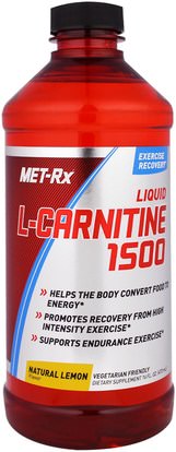 MET-Rx, Liquid L-Carnitine 1500, Natural Lemon Flavor, 16 fl oz (473 ml) ,المكملات الغذائية، والأحماض الأمينية، ل كارنيتين، ل كارنيتين السائل، والرياضة، والعضلات