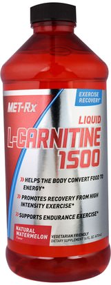 MET-Rx, Liquid L-Carnitine 1500, Natural Watermelon Flavor, 16 fl oz (473 ml) ,المكملات الغذائية، والأحماض الأمينية، ل كارنيتين، ل كارنيتين السائل، والرياضة، والعضلات