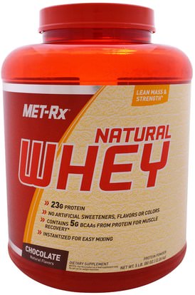 MET-Rx, Natural Whey, Chocolate, 80 oz (2.26 kg) ,والرياضة، والمكملات الغذائية، بروتين مصل اللبن