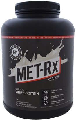 MET-Rx, Natural Whey Protein, Vanilla, 80 oz (2.26 kg) ,والرياضة، والمكملات الغذائية، بروتين مصل اللبن