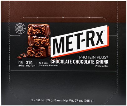 MET-Rx, Protein Plus Bar, Chocolate Chocolate Chunk, 9 Bars, 3.0 oz (85 g) Each ,والرياضة، والبروتينات والبروتينات، بروتين الرياضة