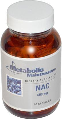 Metabolic Maintenance, NAC, 600 mg, 60 Capsules ,المكملات الغذائية، والأحماض الأمينية، ناك (ن أستيل السيستين)