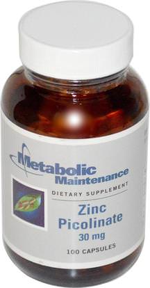 Metabolic Maintenance, Zinc Picolinate, 30 mg, 100 Capsules ,المكملات الغذائية، المعادن، الزنك