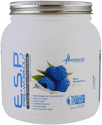Metabolic Nutrition, E.S.P Pre-Workout, Blue Raspberry, 300 g ,والرياضة، تجريب