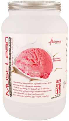 Metabolic Nutrition, MuscLean, Lean Muscle Weight Gainer, Strawberry Milkshake, 2.5 lb ,والرياضة، والمكملات الغذائية، بروتين مصل اللبن