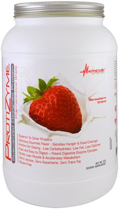 Metabolic Nutrition, ProtiZyme, Specialized Designed Protein, Strawberry Creme, 2 lb ,والرياضة، والمكملات الغذائية، بروتين مصل اللبن