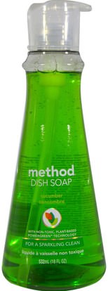 Method, Dish Soap, Cucumber, 18 fl oz (532 ml) ,المنزل، غسل الصحون، صحن الصابون