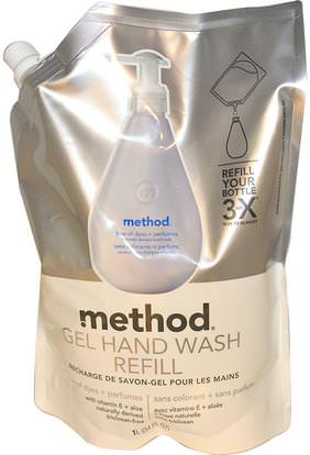 Method, Gel Hand Wash Refill, Free of Dyes + Perfumes, 34 fl oz (1 l) ,حمام، الجمال، الصابون، طريقة الغيارات